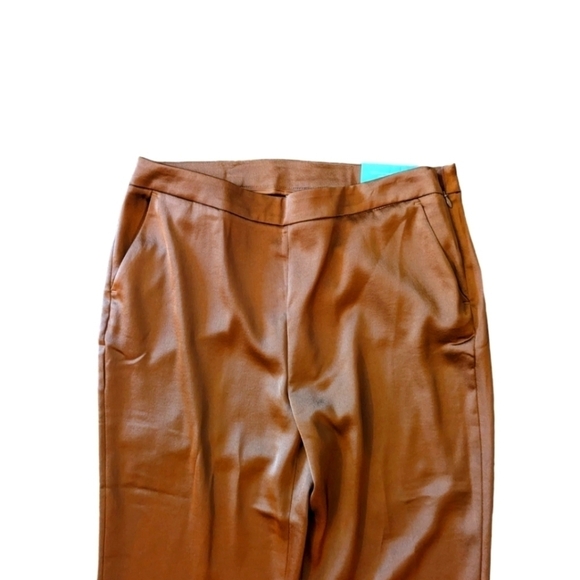 Chicos flex waist band satin classic modern Trousers bronze clay NWT sz 10 - Picture 2 of 9